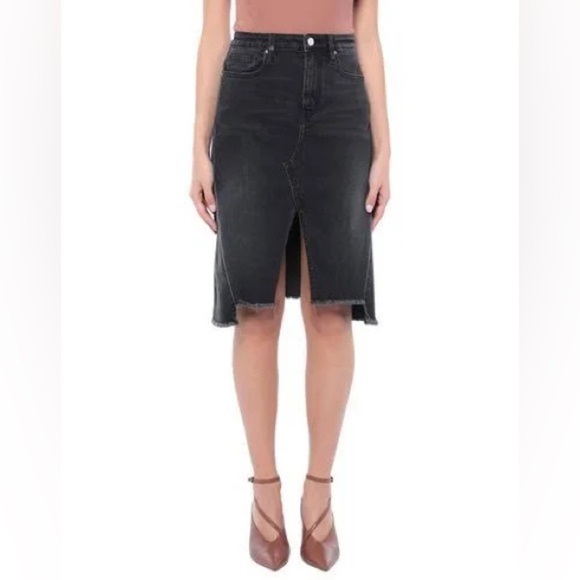 Armani Exchange Black Denim Skirt Front Slit - Picture 1 of 12